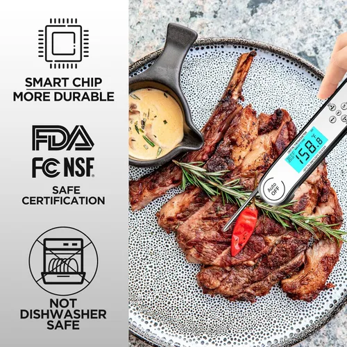 Vista 4 de Termómetro digital de cocina, preciso e impermeable, de lectura instantánea, termómetro de carne con retroiluminación, calibración, sonda