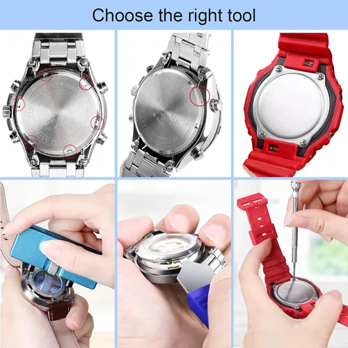 Vista 2 de JOREST Kit de reparación de relojes, para reemplazo de batería de reloj y ajuste de correa de reloj y limpieza de relojes, removedor de espalda