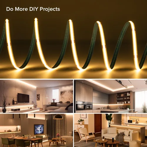 Vista 8 de Tira de luz LED COB de 32.8 pies, flexible, de alta densidad, tiras de mazorca, 24 V, blanco cálido, 2700 K, 320 LEDs/m, CRI 90+, regulable, 0.315