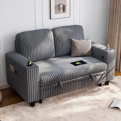 Vista 39 de LINSY HOME Sofá Loveseat con Almacenamiento - Cómodo Sofá de Pana Suave de 2 Plazas con Carga USB y Portavasos, Loveseat de Asiento Profundo