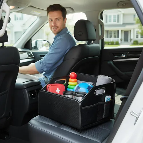 Vista 3 de Car Trunk Organizer, Large Capacity Multi-Compartment Folding Storage Box for SUV, RV, Sedan, Automotive Vehicle Interior, Cargo, Tools, Grocery