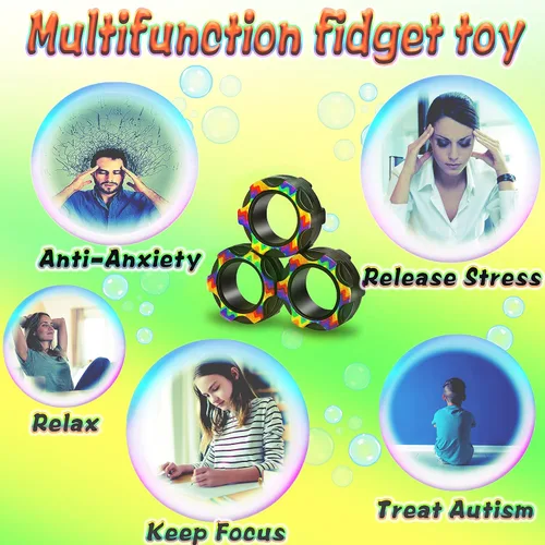 Vista 5 de Anillos para adultos, juguetes magnéticos para niños, adolescentes, juguetes de escritorio para ansiedad, alivio del TDAH, juguetes magnéticos