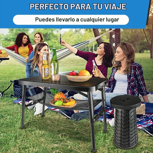 Vista 6 de Juego de mesa y taburete plegable portátil, mesa plegable ligera y taburete plegable para camping, picnic, playa, pesca, mesa resistente