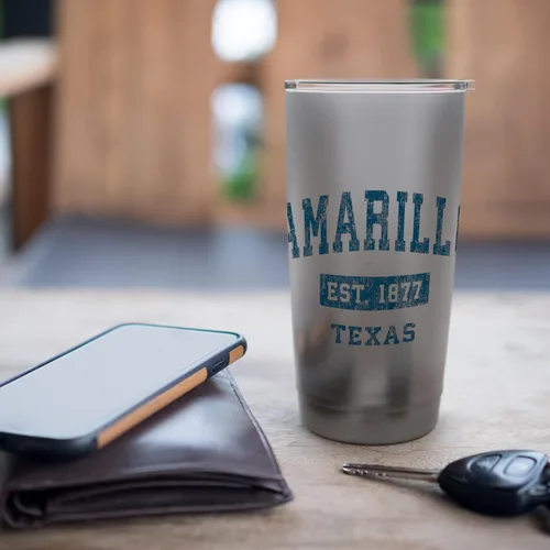 Vista 7 de Amarillo Texas TX - Vaso aislado de acero inoxidable con estampado de color azul marino