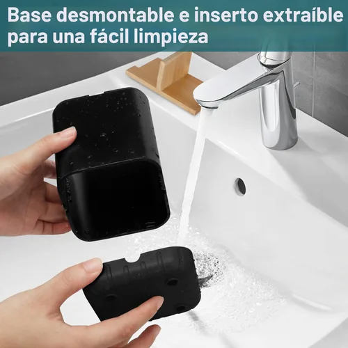 Vista 2 de Boperzi Portacepillos de dientes negros para baño, soporte eléctrico para cepillos de dientes con divisor de bambú, cepillo de dientes