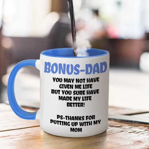 Vista 4 de Taza de café Bonus Dad de Fatbaby, divertidas tazas de café para regalo para padrastro de hija, hijo, hijastra, regalos para el Día del Padre