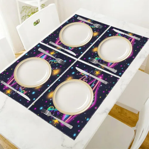 Vista 5 de Spaceship Alienes Rave - Juego de 6 manteles individuales resistentes lavables para decoración de mesa de cena y fiesta