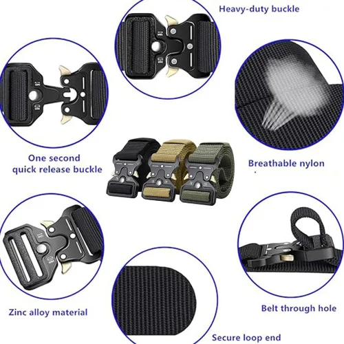 Vista 3 de AngelReally Quick Release Tactical Belt for Men, Military Style Nylon Web Belt Accessories with Quick-Release Waistband