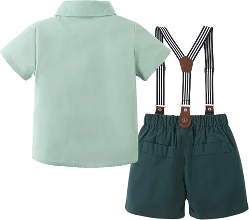 Vista 8 de SOLOYEE Conjunto de ropa formal para bebé, conjunto de ropa formal de manga corta y corbatín para niño