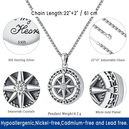 Vista 3 de Eusense - Collar con medallón de plata de ley 925 con forma de corazón y alas de ángel, madre e hijo, árbol de la vida, flor, celta, águila