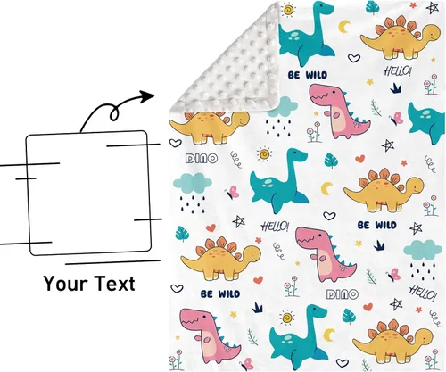 Vista 9 de Manta de doble capa para bebé con nombre personalizado, estampado de dinosaurio blanco, manta de ropa de cama personalizada para Halloween, para 03