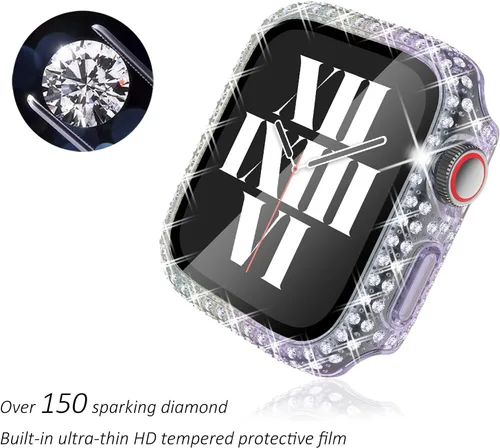 Vista 3 de Fullife Paquete de 3 fundas compatibles con Bling Apple Watch Series 3 de 1.496 pulgadas, fundas protectoras con diamantes de cristal con protector