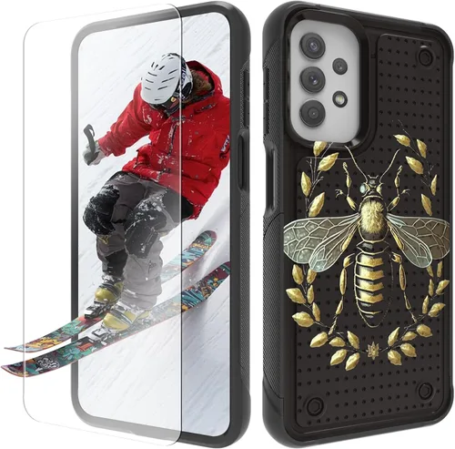 Vista 20 de Funda para Samsung Galaxy A13/A04/A04S/A23/A32 5G con protector de pantalla, parte trasera con textura de policarbonato duro, hermosa flor, diseño