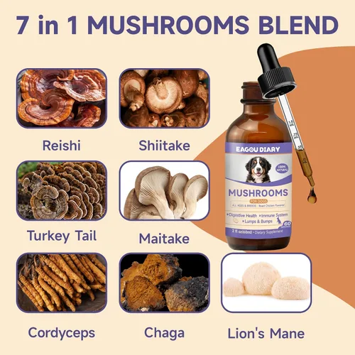 Vista 2 de Hongo para perros – 7 suplementos de hongos para perros, apoya la salud articular, cognición, celular e intestinal con melena de león, reishi, cola