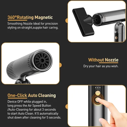 Vista 6 de QUICO Secador de Pelo Portátil, Secador de Pelo de Viaje con Voltaje Dual 120-240V Plegable, Secador de Pelo de Alta Velocidad de 120000 RPM
