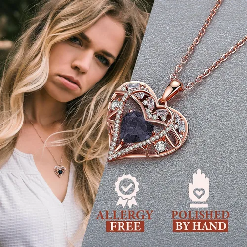 Vista 22 de Collar de cristal de 5 corazones, chapado en oro rosa de 18 quilates, colgante con cadena de plata de ley 925 de 18 + 2 pulgadas, joyería de piedra