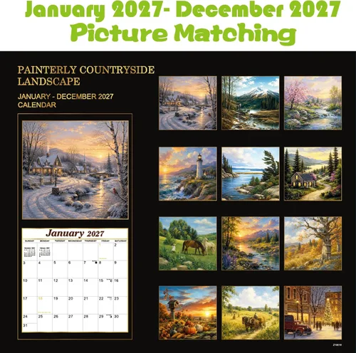 Vista 6 de Calendario 2027 – Calendario de pared 2027, enero de 2027 a diciembre de 2027, 12 x 24 pulgadas (abierto), calendario de 12 meses con fases lunares