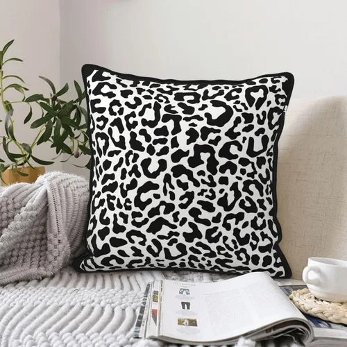 Vista 6 de Funda de almohada de terciopelo con estampado de leopardo y guepardo de 18 x 18 pulgadas, funda de almohada cuadrada decorativa en blanco y negro