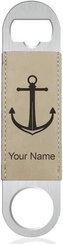 Vista 7 de LaserGram Abrebotellas, ancla de barco, grabado personalizado incluido (cuero sintético, negro y dorado)