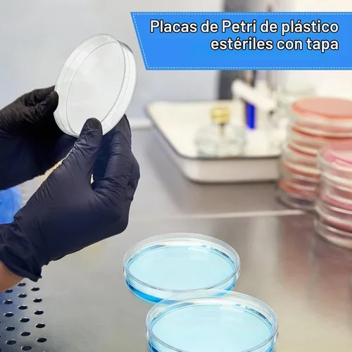 Vista 6 de Xuhal Platos Petri estériles de plástico con tapa de 3.543 in de diámetro x 0.630 in, placa Petri para análisis de laboratorio, experimentos