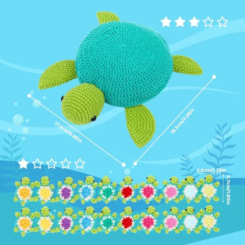 Vista 8 de FOUSNOW Kit de ganchillo para principiantes, kit de 21 piezas de animales de ganchillo de la familia de tortugas para adultos, juego de memoria a
