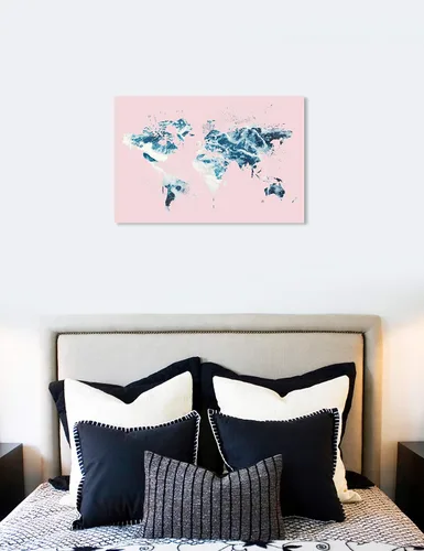 Vista 3 de The Oliver Gal Artist Co. Mapamundi Millennial Home Décor, 45 x 30 pulgadas, rosa, azul