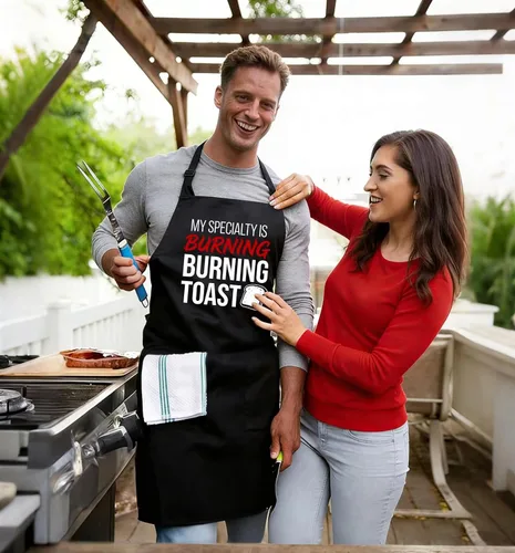 Vista 3 de Delantales divertidos para hombres y mujeres, perfectos para cocina, barbacoa, hornear, esposa, marido, regalo de cumpleaños para papá
