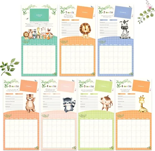 Vista 6 de Calendario del primer año del bebé con pegatinas de Bright Day - Rastreador del primer año - Libro de recuerdos del bebé para niñas para documentar
