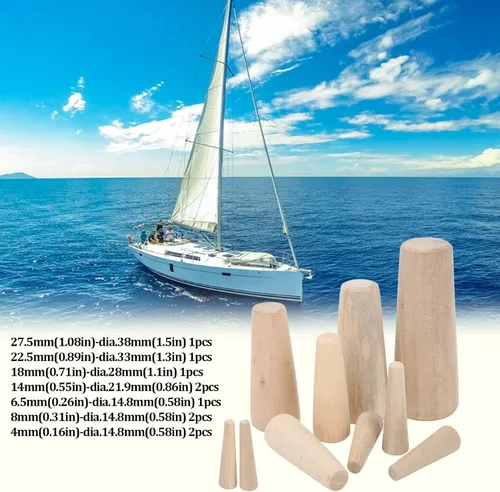 Vista 3 de Enchufe de madera cónico de emergencia con casco, 10 tapones cónicos para evitar el drenaje de barco, kit de tapones de drenaje para barcos, yates