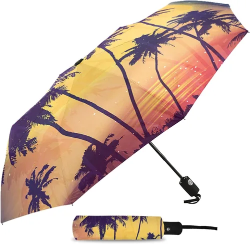 Vista 2 de DHDM Automatic Umbrella for Rain and Sun Male Women Beach Parasol Print Folding Umbrella