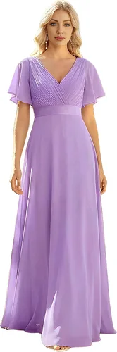 Vista 32 de Ever-Pretty Vestidos formales de mujer para madre de la novia, de manga corta, de chifón, con cintura imperio, de largo hasta el suelo, para dama