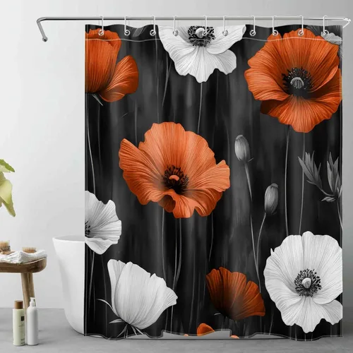 Vista 16 de LB Cortina de ducha de fútbol americano, juego deportivo, acuarela, fondo negro, cortina de baño de dibujos animados, tela de poliéster decorativa