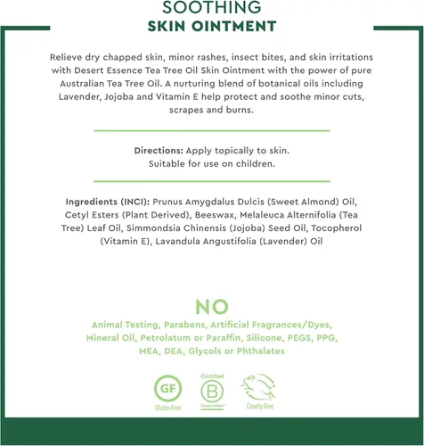 Vista 5 de Desert Essence Ungüento orgánico para la piel con aceite de árbol de té, 1 onza líquida, paquete de 4, aceites esenciales de jojoba y lavanda