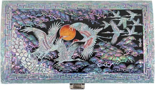 Vista 2 de February Mountain Caja organizadora de joyas de nácar con bandeja coreana de arte tradicional para joyería