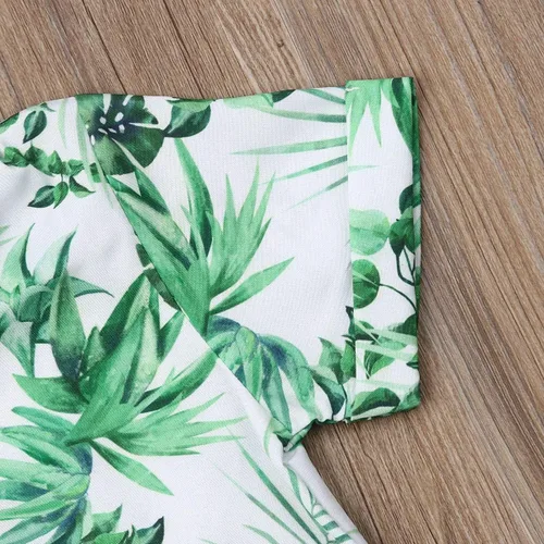 Vista 18 de Conjunto de camisa de manga corta con botones y pantalones cortos casuales con diseño de flamingo, para bebés y niños de 1 a 6 años, atuendos