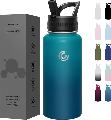Vista 29 de COKTIK Botella de agua deportiva de 22 onzas, botella de agua de acero inoxidable para aislamiento térmico, botella de viaje reutilizable