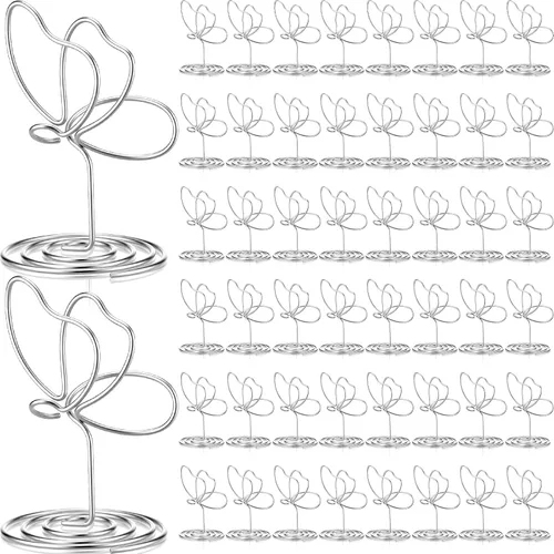 Vista 7 de SiliFine 24 Piezas Soportes de Fotos de Mariposa Dorada Clips de Fotos Numeración de Mesa 1.96 x 1.45'' Decoración de Mariposa Soporte para Tarjetas