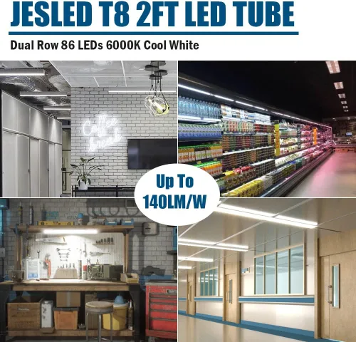 Vista 8 de JESLED Tubo de luz LED T8 de 2 pies, 12 W (equivalente a 30 W), 1680 LM, 6000 K, derivación de lastre, reemplazo de bombilla fluorescente F17T8
