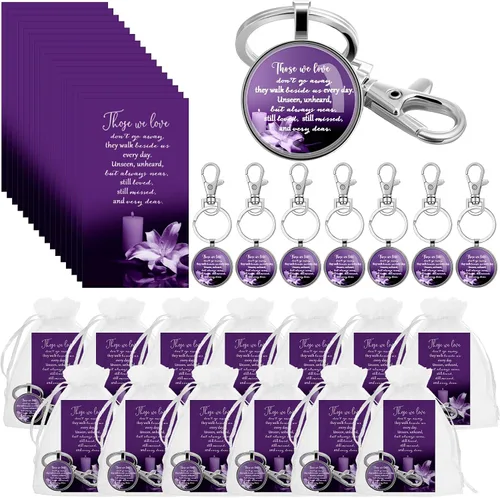 Vista 7 de Junkin - Recuerdos de funeral para invitados, incluyendo llavero, tarjetas de oración y bolsas de organza para la celebración conmemorativa
