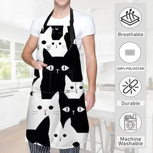 Vista 3 de Delantal de cocina ajustable de tela Oxford con 2 bolsillos, delantal de cocina impermeable para hombres, mujeres, mamá, esposa, papá, regalo ideal