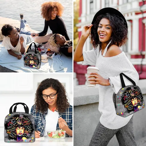 Vista 8 de Bolsa de almuerzo para mujeres afroamericanas, reutilizable, con aislamiento mágico, portátil, para viajes, senderismo, trabajo, regalos