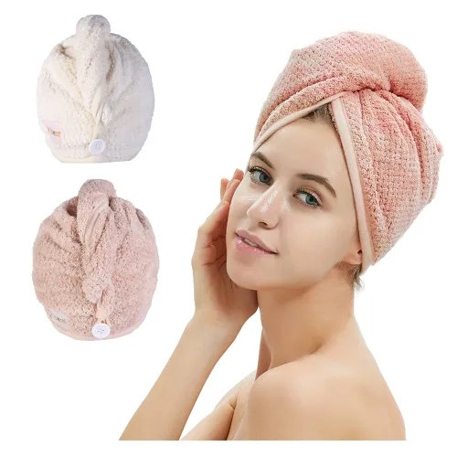 Vista 18 de M-bestl Paquete de 2 toallas de microfibra para el cabello, toalla de secado de cabello con diseño de botón, toalla para la cabeza para secar