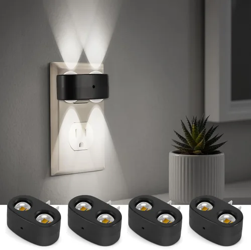 Vista 7 de Paquete de 4 luces nocturnas, luces nocturnas de pared enchufables con sensor giratorio, de atardecer a amanecer, blanco cálido de 2700 K, 100