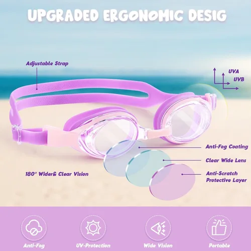 Vista 4 de Paquete de 2 gorros de natación impermeables de silicona para niños y niñas (3-8 años), diseño de sirena de unicornio, gorro de natación para niños