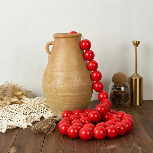 Vista 181 de OMISHE Guirnalda de cuentas de madera extra grande con cuentas de madera y borlas de 1.6 pulgadas de diámetro, cuentas decorativas rústicas de 41