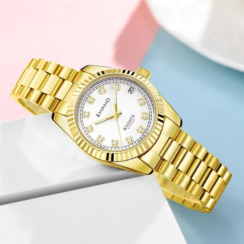 Vista 4 de Classic Dress Watch for Women Crystal Accented Dial Gold White