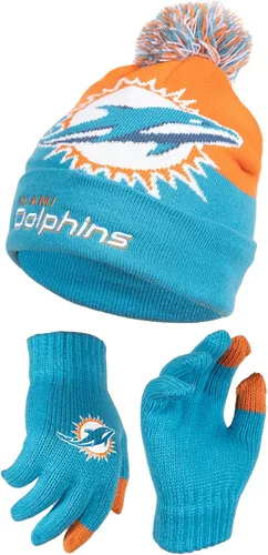 Vista 45 de Ultra Game Gorro de punto de invierno oficial de la NFL para jóvenes, súper suave, con guantes extra cálidos para pantalla táctil Color del equipo 1