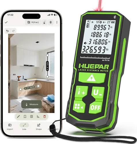 Vista 11 de Huepar - Herramienta de medición láser Bluetooth de 200 pies S60-BT, control de aplicación, medidor de distancia láser USB-C recargable, ± 1/16