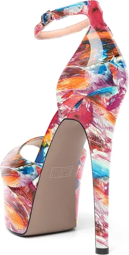 Vista 7 de SHOWFOREST Zapatos de tacón alto con hebilla de punta abierta para mujer, sexy, club nocturno, patente, correa de tobillo, tacón alto, 6 pulgadas