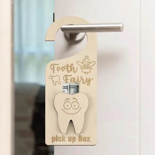 Vista 2 de Percha de puerta de hadas de dientes con soporte para dinero, caja de recogida de hada de dientes, regalo de aliento para decoración de habitación